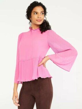 Ann Taylor Chiffon Pink Peplum Blouse